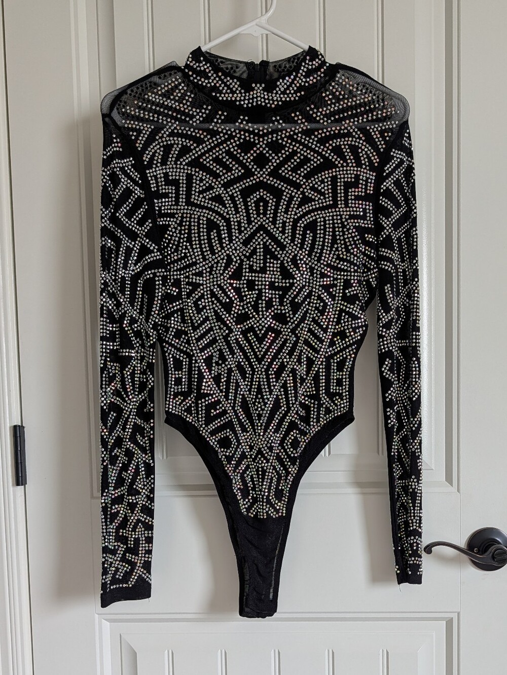 Jolie Paris Sheer Black Embellished Rhinestone Bodysuit Size Medium